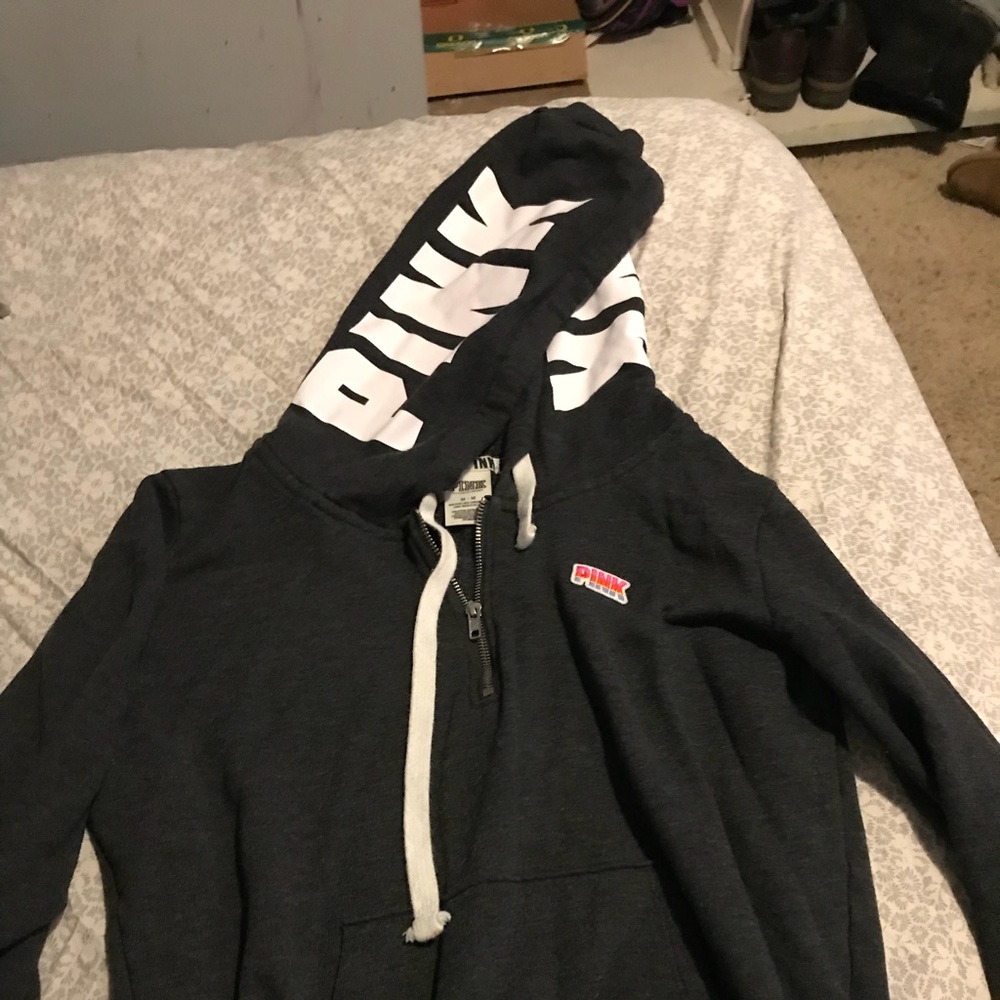 Grey PINK half zip hoodie